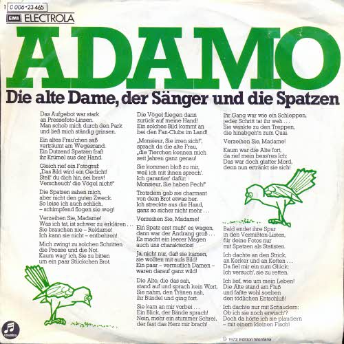 Adamo - Die alte Dame, der Snger und die Spatzen