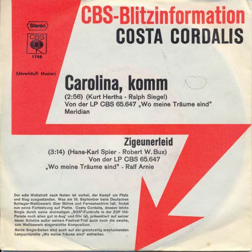 Cordalis Costa - Carolina, komm (PROMO)